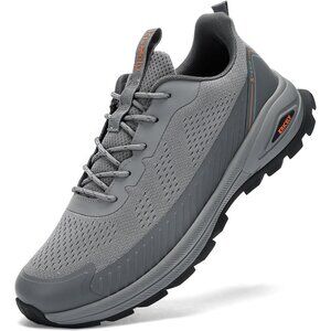 Men's Grey Lightweight Breathable Non Slip Shock Absorbing Lace-Up Sneakers